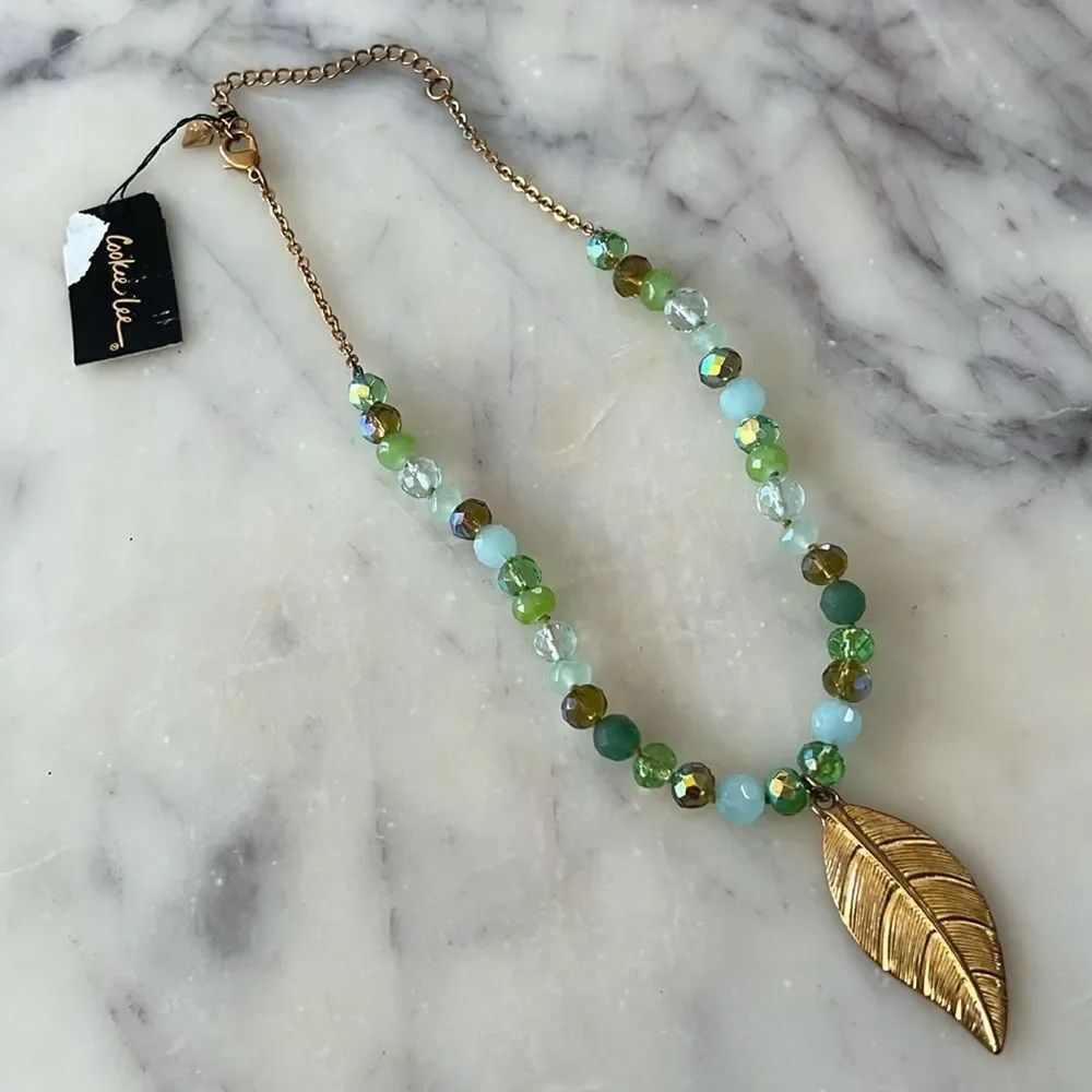 * Cookie Lee green gold leaf necklace